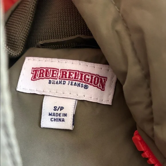 True Religion Green Puffer Jacket with Orange Hood - Picture 3 of 4